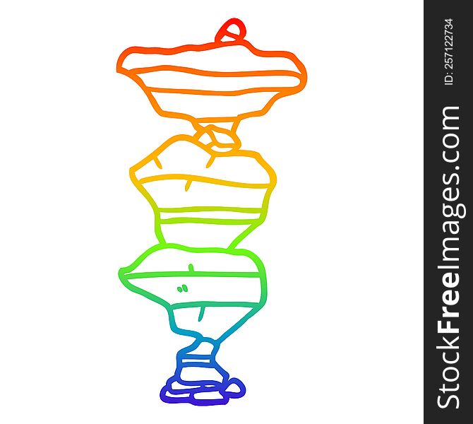 rainbow gradient line drawing of a cartoon boulders