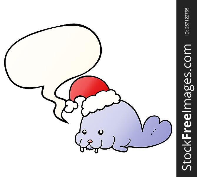 Cartoon Christmas Walrus And Speech Bubble In Smooth Gradient Style
