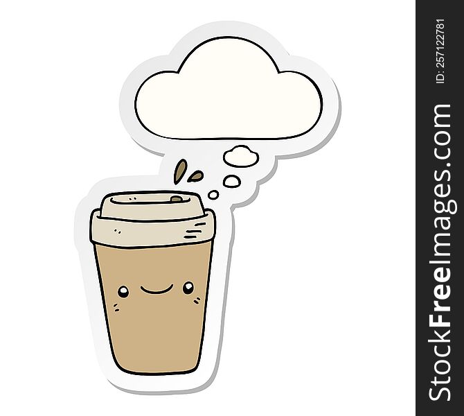 cartoon takeaway coffee with thought bubble as a printed sticker