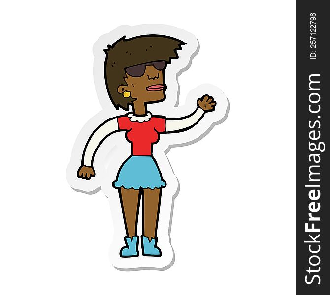 Sticker Of A Cartoon Woman In Spectacles Waving