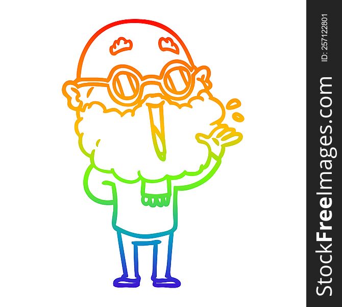 rainbow gradient line drawing of a cartoon joyful man with beard