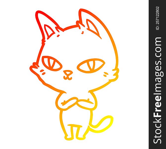 warm gradient line drawing of a cartoon cat staring