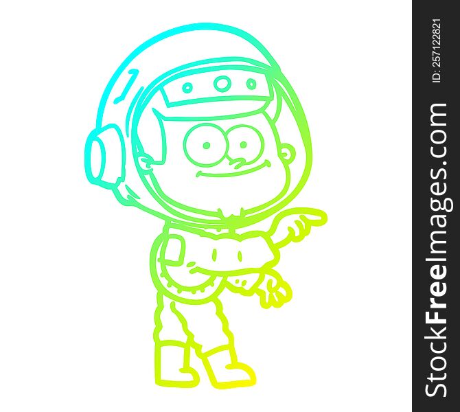 cold gradient line drawing of a happy astronaut cartoon