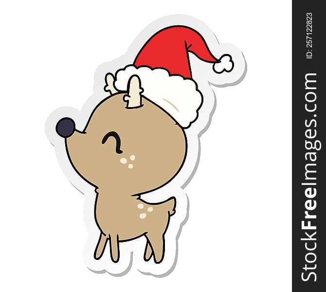 hand drawn christmas sticker cartoon of kawaii deer