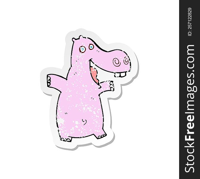 retro distressed sticker of a cartoon hippo