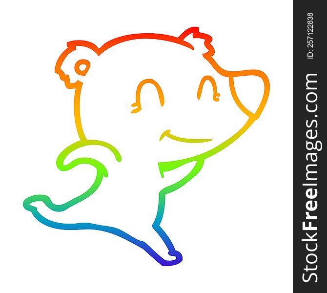 Rainbow Gradient Line Drawing Friendly Bear Running Cartoon