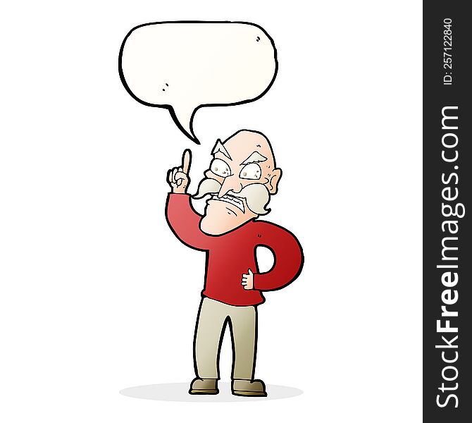 cartoon old man laying down rules with speech bubble