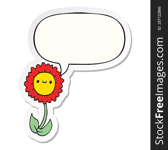Cartoon Flower And Speech Bubble Sticker
