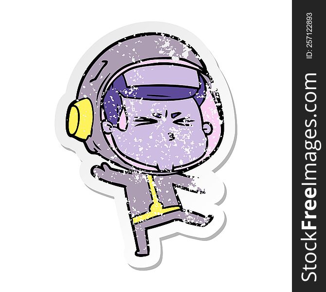 Distressed Sticker Of A Cartoon Stressed Astronaut