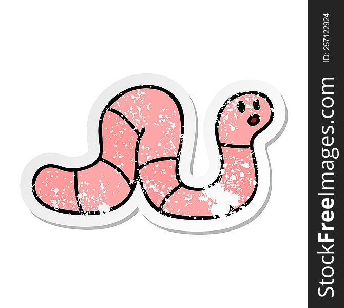 distressed sticker of a quirky hand drawn cartoon worm