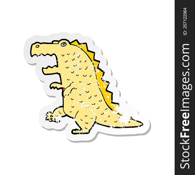Retro Distressed Sticker Of A Cartoon Dinosaur