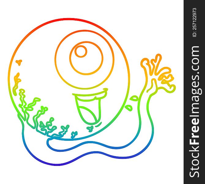 rainbow gradient line drawing of a cartoon eyeball laughing