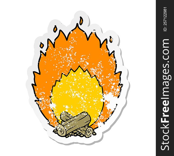 distressed sticker of a cartoon blazing camp fire