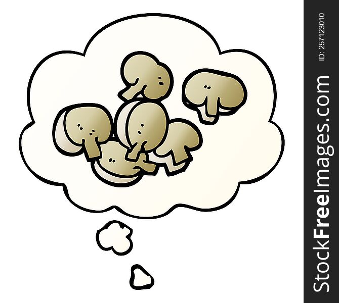 cartoon chopped mushrooms and thought bubble in smooth gradient style