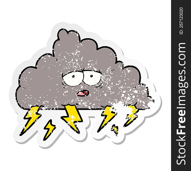 Distressed Sticker Of A Cartoon Storm Cloud
