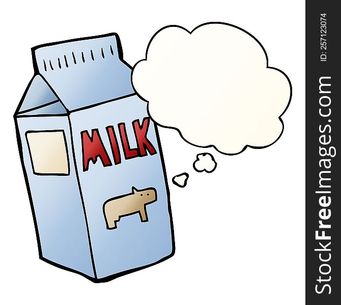 Cartoon Milk Carton And Thought Bubble In Smooth Gradient Style