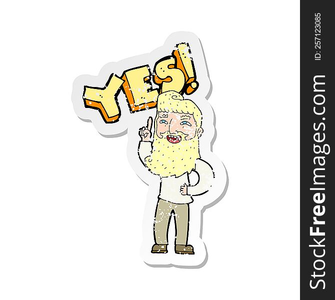 Retro Distressed Sticker Of A Cartoon Man Shouting YES