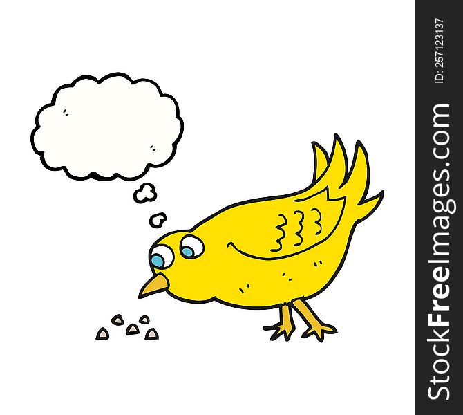 freehand drawn thought bubble cartoon bird pecking seeds