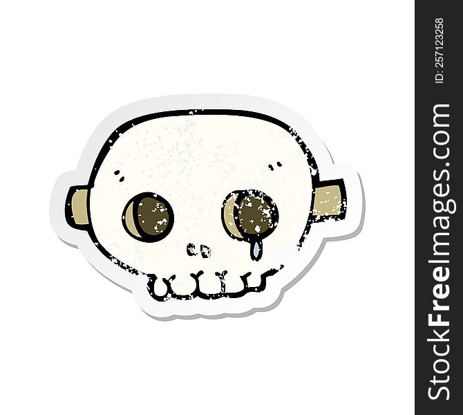 retro distressed sticker of a cartoon skull mask