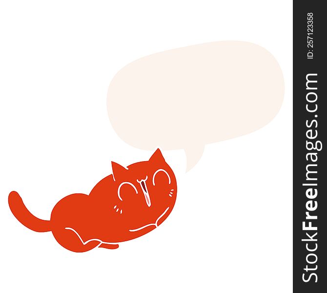 Happy Cartoon Cat And Speech Bubble In Retro Style