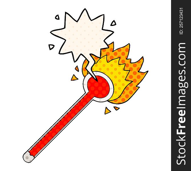 cartoon thermometer with speech bubble in comic book style