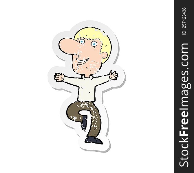 Retro Distressed Sticker Of A Cartoon Happy Man