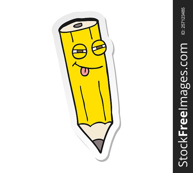 Sticker Of A Sly Cartoon Pencil