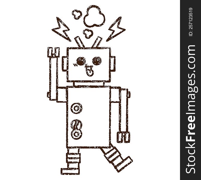 Dancing Robot Charcoal Drawing