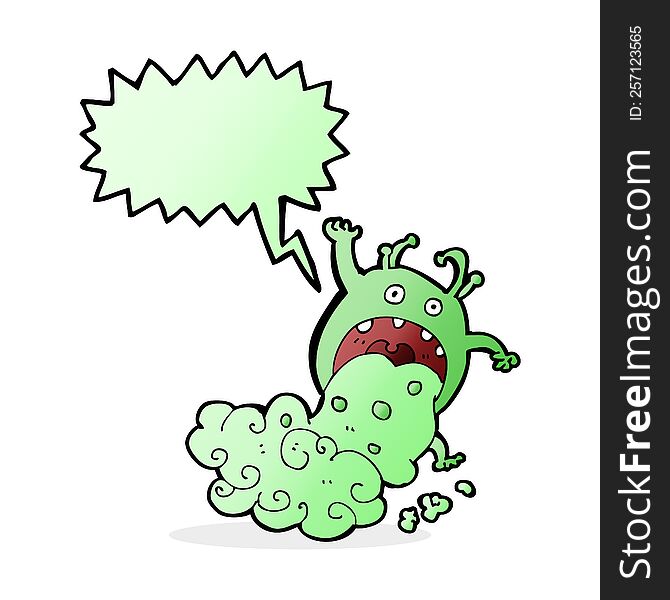 Cartoon Gross Monster Being Sick With Speech Bubble