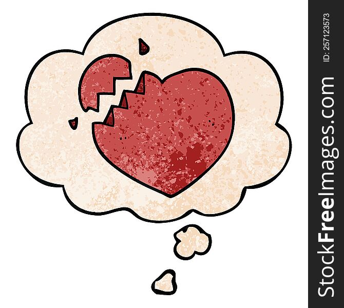 cartoon broken heart and thought bubble in grunge texture pattern style