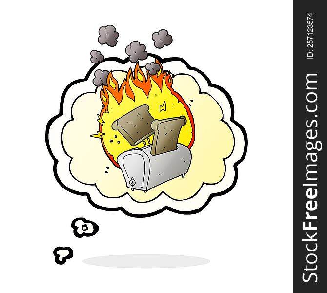Thought Bubble Cartoon Burning Toaster