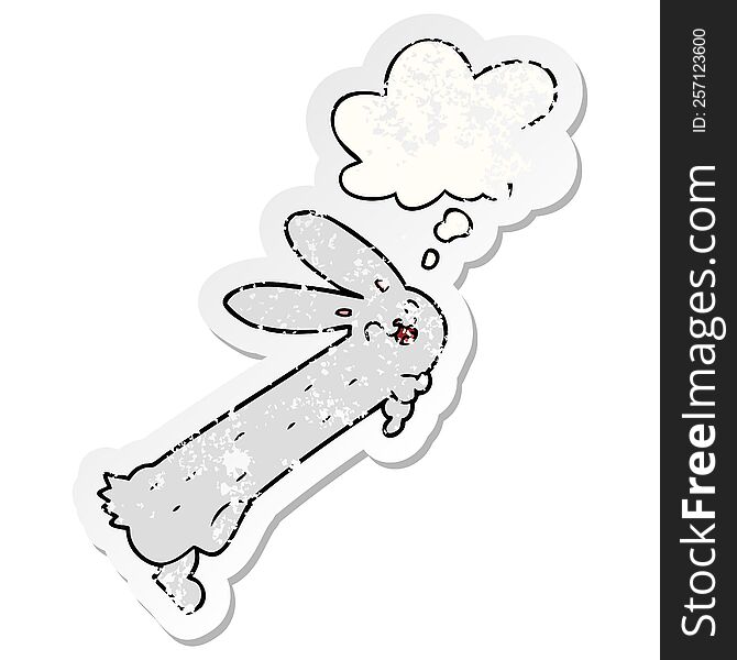 Funny Cartoon Rabbit And Thought Bubble As A Distressed Worn Sticker
