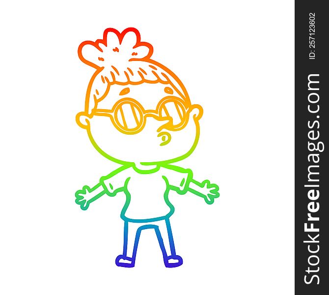 Rainbow Gradient Line Drawing Cartoon Woman Wearing Sunglasses