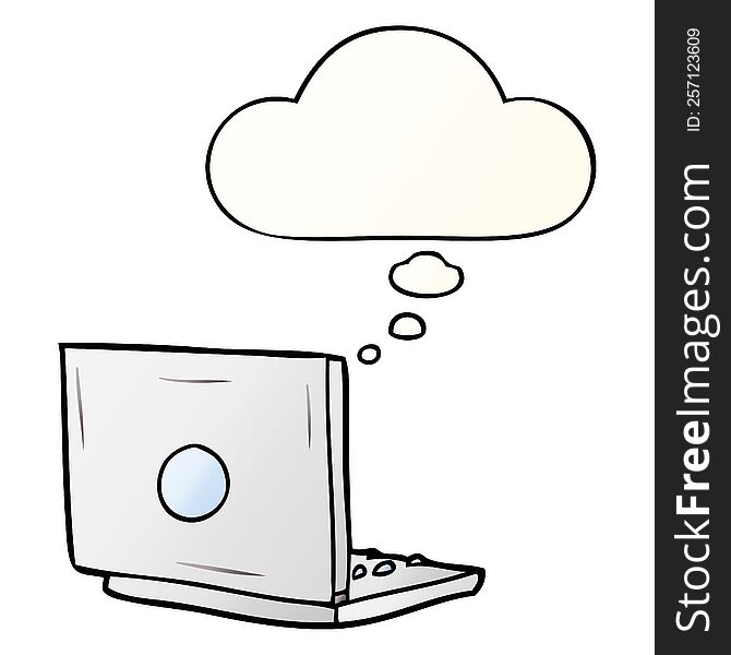 Cartoon Laptop Computer And Thought Bubble In Smooth Gradient Style