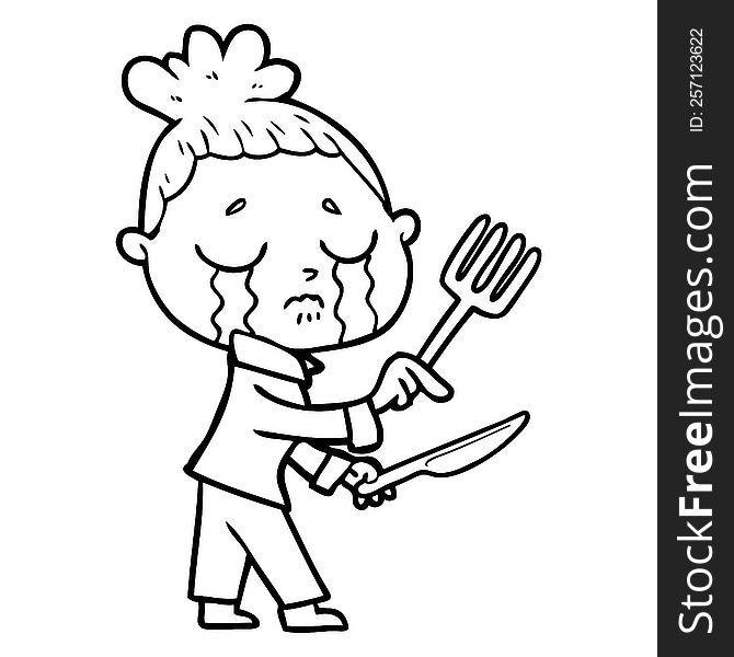 cartoon crying hungry woman pointing. cartoon crying hungry woman pointing