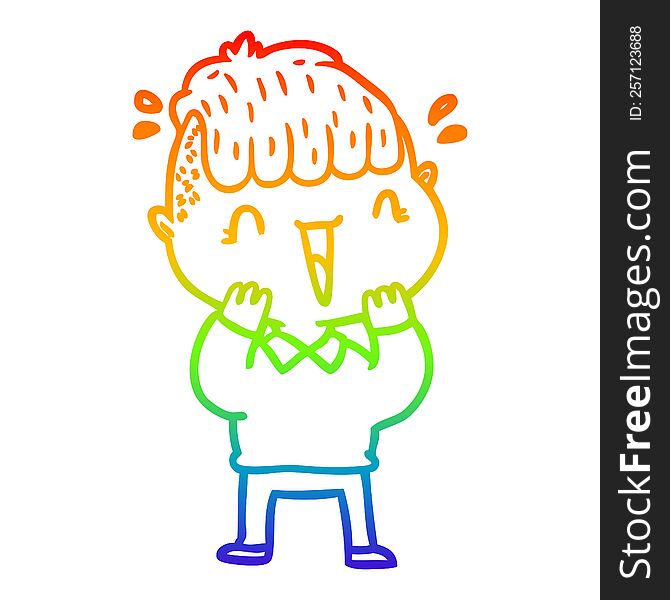 rainbow gradient line drawing of a cartoon happy boy surprised
