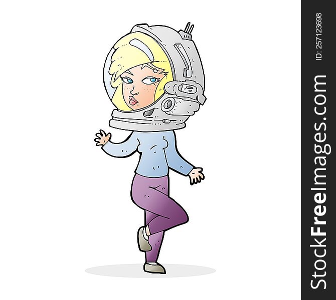 Cartoon Woman Wearing Space Helmet