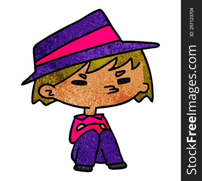 textured cartoon illustration of a kawaii cute boy. textured cartoon illustration of a kawaii cute boy