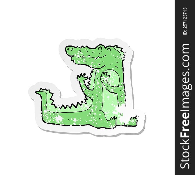 retro distressed sticker of a cartoon crocodile