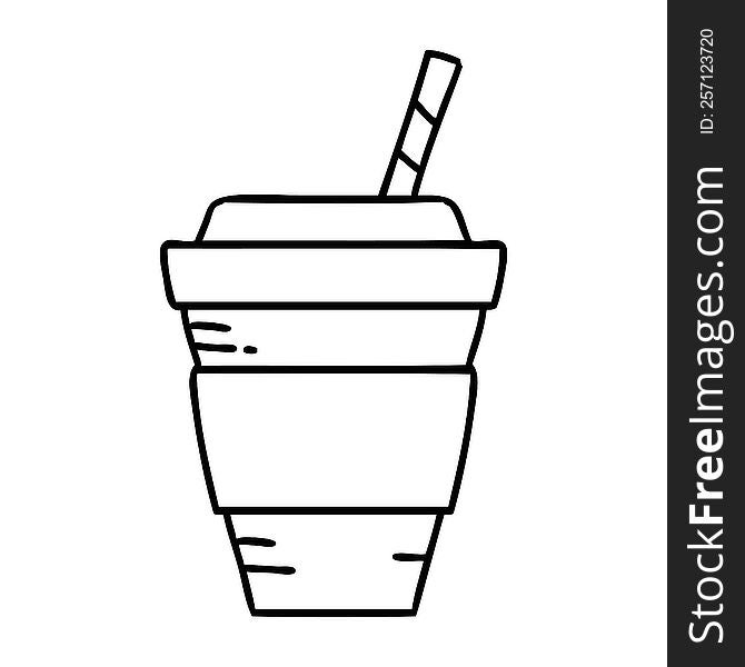 line doodle disposable takeout coffee cup
