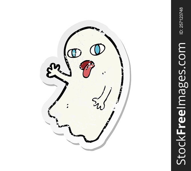 Retro Distressed Sticker Of A Funny Cartoon Ghost