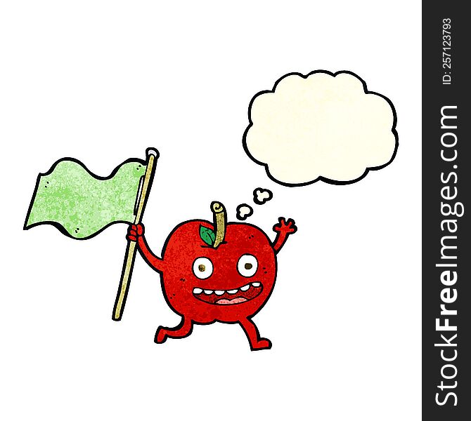 Cartoon Apple With Flag With Thought Bubble