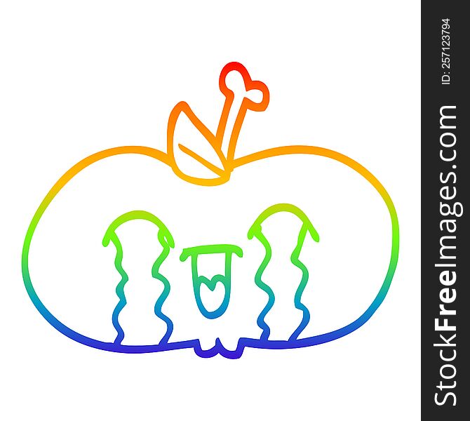 rainbow gradient line drawing of a cartoon of a sad apple. rainbow gradient line drawing of a cartoon of a sad apple