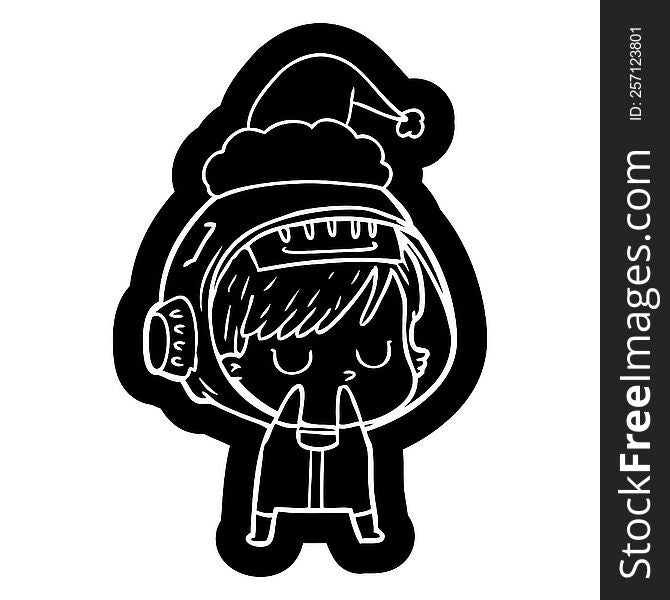 quirky cartoon icon of a astronaut woman wearing santa hat