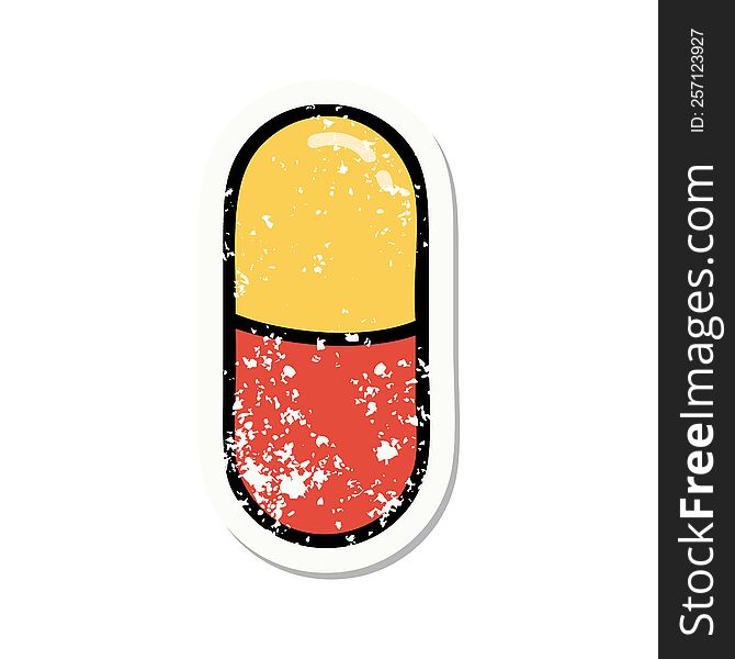 Traditional Distressed Sticker Tattoo Of A Pill