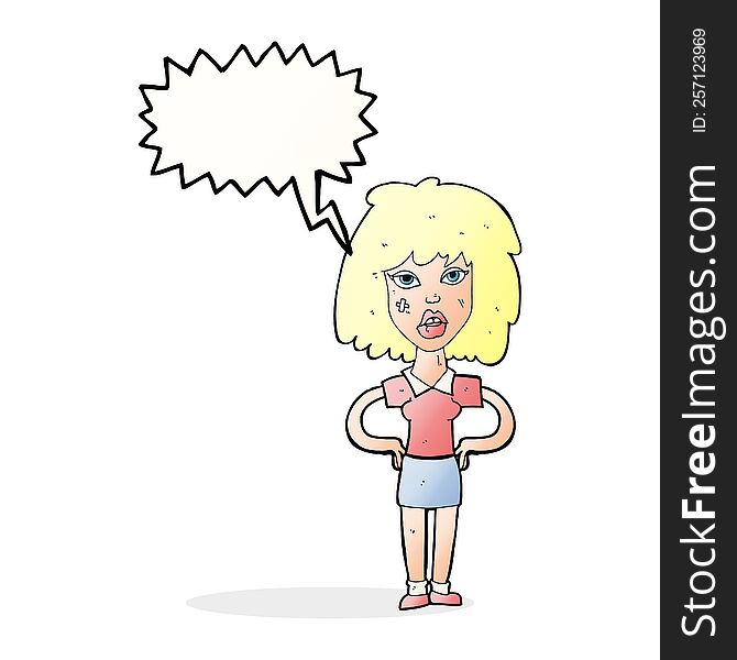 Cartoon Tough Woman With Speech Bubble