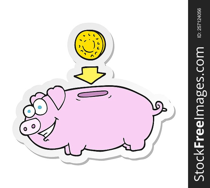 Sticker Of A Cartoon Piggy Bank