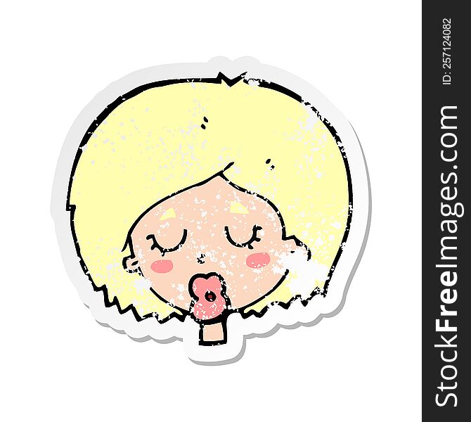 retro distressed sticker of a cartoon woman with eyes closed