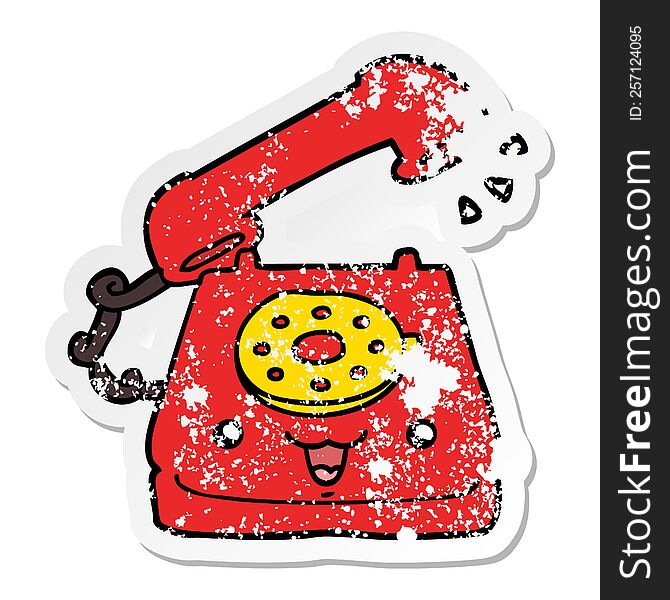 distressed sticker of a cute cartoon telephone
