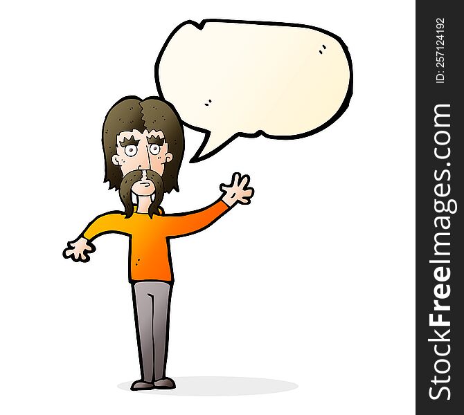 Cartoon Waving Man With Mustache With Speech Bubble